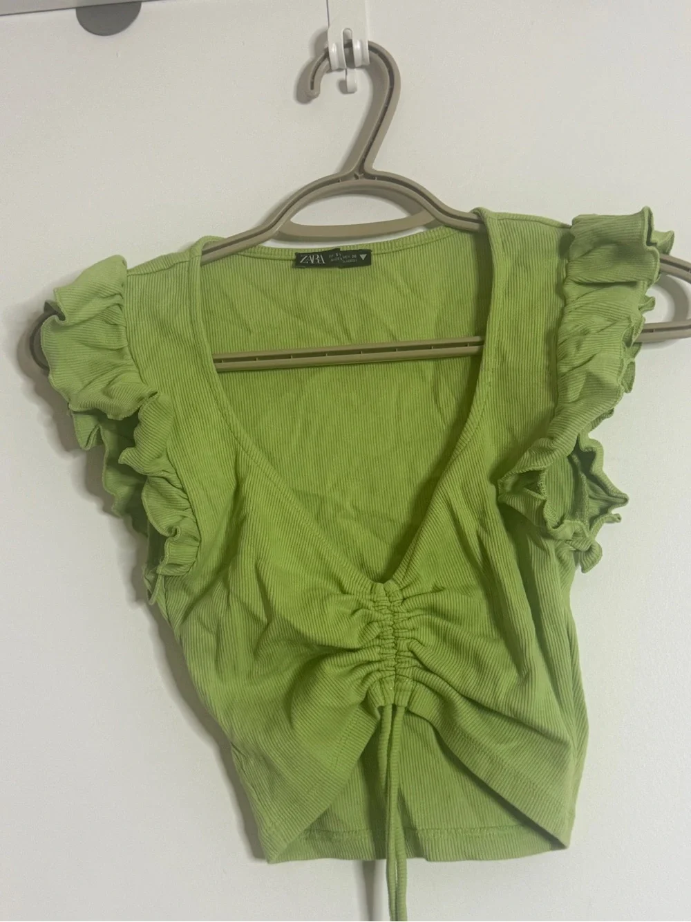 Zara Ruffled Tie-Front Crop Top - Lime Green - Picture 2 of 4